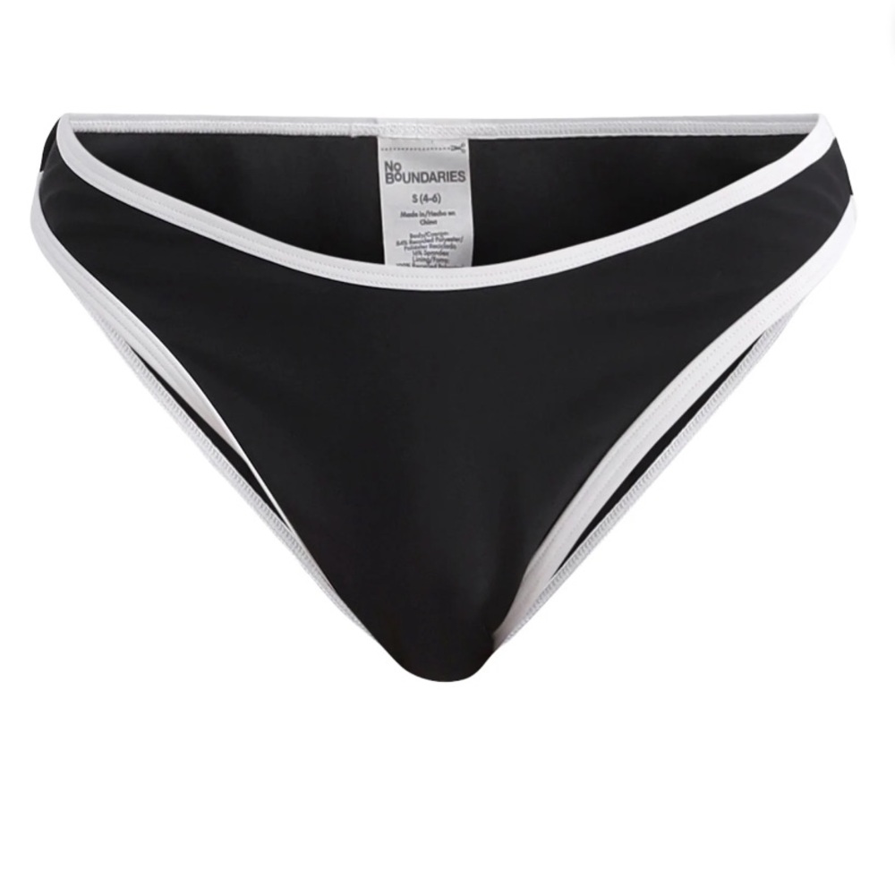 High Leg Mid Rise Cheeky Bikini Bottom, Black and White No Boundaries NWT Large